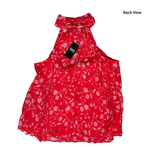 INC Women's Floral-Print Pleated Halter Top Small Flowy Sheer Lined Coral - Picture 5 of 11